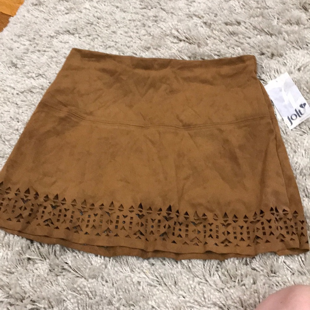 Faux suede laser cut mini skirt